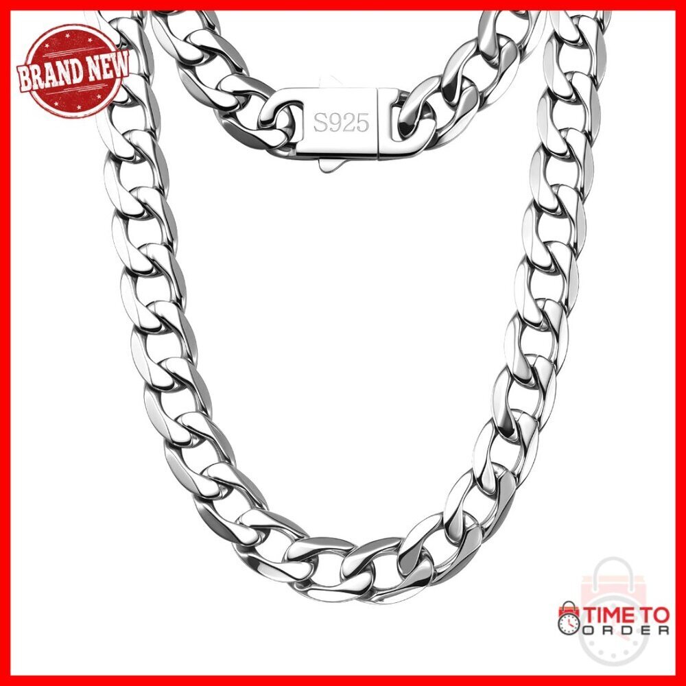 11MM Cuban Link Chain 316L Stainless Steel 925 Sterling Silver Filled Men's